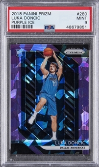 2018-19 Prizm "Purple Ice" #280 Luka Doncic Rookie Card (#077/149) (Jersey Number)– PSA MINT 9